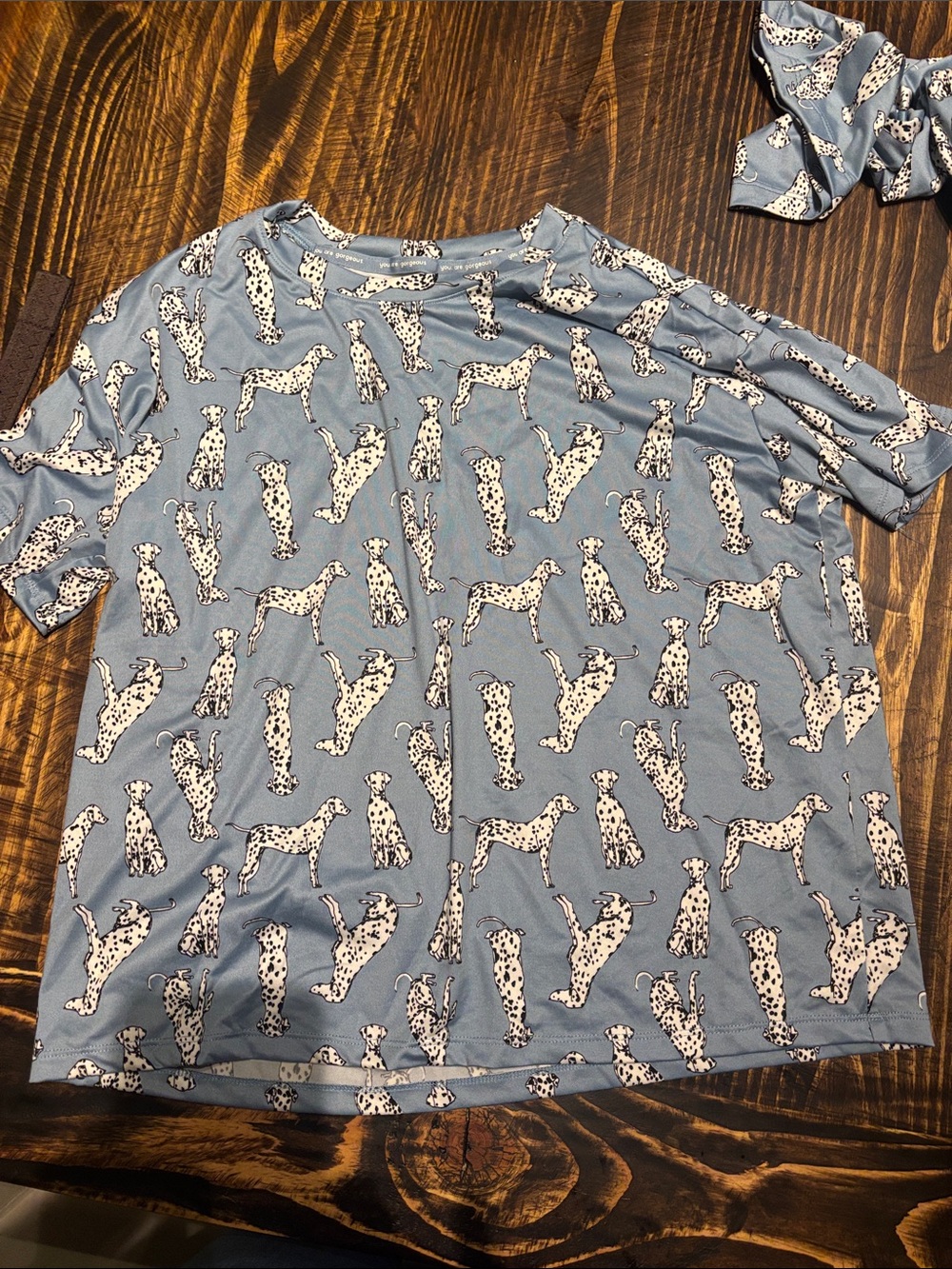Dalmatian Print Short-Sleeve Shirt - and Long pajama pants set Blue m 8/10